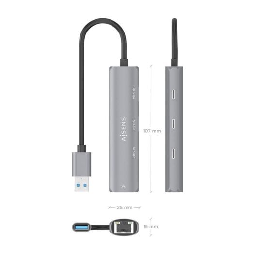 Dock USB Aisens ASUC-4P037-GR 3xUSB-C 1xRJ45 Gigabit Grigio 15cm