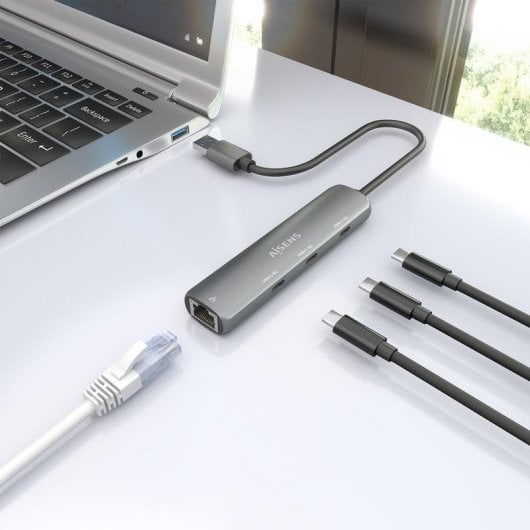 Dock USB Aisens ASUC-4P037-GR 3xUSB-C 1xRJ45 Gigabit Grigio 15cm