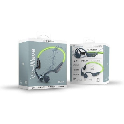 Auriculares Energy Sistem Vibewave sem fios Bluetooth 5.4 para desporto, condução óssea, microfone, multiponto, resistência IPX5, luz LED, pretos