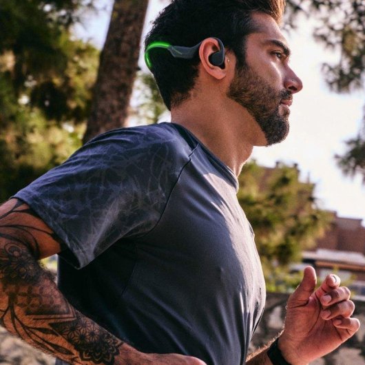 Auriculares Energy Sistem Vibewave sem fios Bluetooth 5.4 para desporto, condução óssea, microfone, multiponto, resistência IPX5, luz LED, pretos