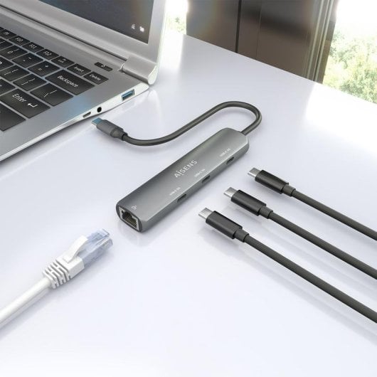 Dock USB-C Aisens ASUC-4P041-GR Ethernet Gigabit y Hub 3xUSB-C Gris 15 cm