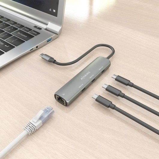 Dock USB-C Aisens ASUC-4P041-GR Ethernet Gigabit y Hub 3xUSB-C Gris 15 cm