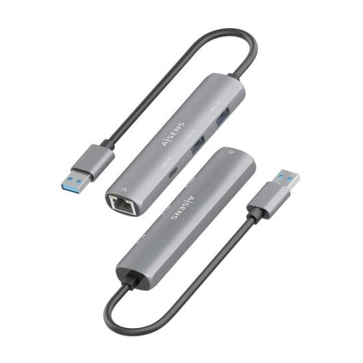 Dock USB-A Aisens ASUC-4P035-GR Conversor Ethernet Gigabit 2xUSB 1xUSB-C Cinza 15cm