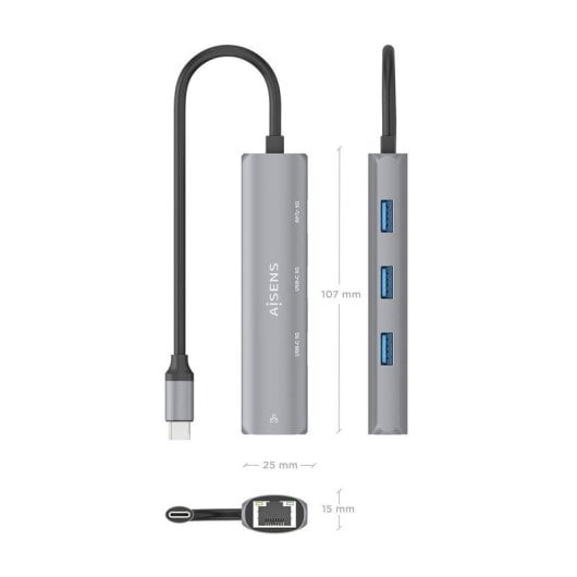Dock USB-C Aisens ASUC-4P040-GR Ethernet Gigabit 2xUSB-C 1xUSB-A 15cm Cinzento