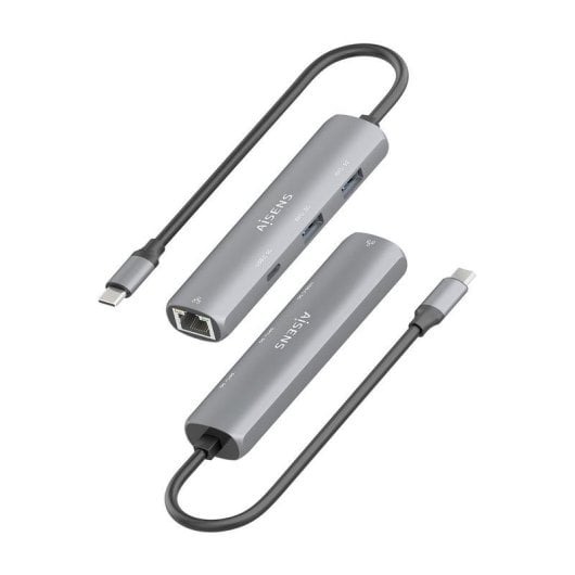 Station d'accueil Aisens ASUC-4P039-GR USB-C Ethernet Gigabit 2xUSB-A 1xUSB-C Gris 15cm