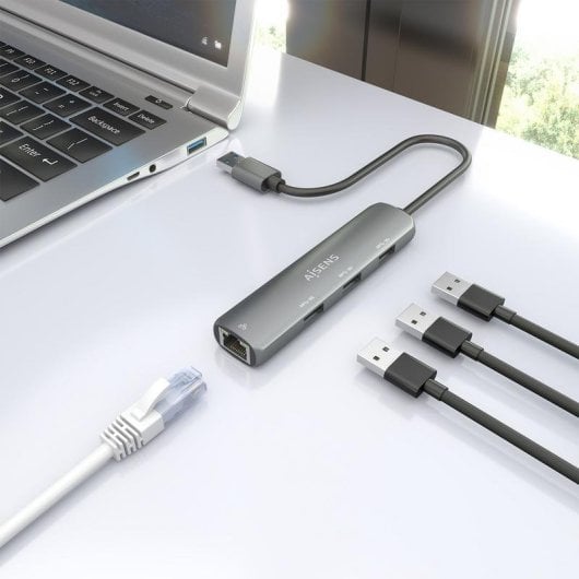 Hub USB Aisens ASUC-4P034-GR 3xUSB-A 1xRJ45 Gigabit Grigio 15cm
