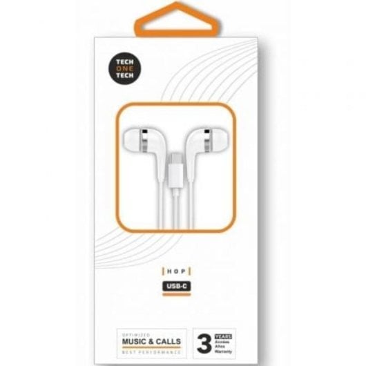 Auricolari Tech One Tech earTECH TEC1304 cablati USB-C microfono riduzione rumore bianchi