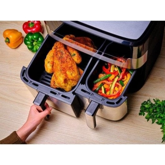 Fritadeira de Ar Tefal Dual Easy Fry & Grill EY905D 8,3L 2700W Dupla Zona Inox LCD