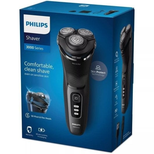Rasoir pour Visage Philips Series 3000 S3244/12 Sans Fil 60min Sec et Mouillé 3 Têtes Charge Rapide