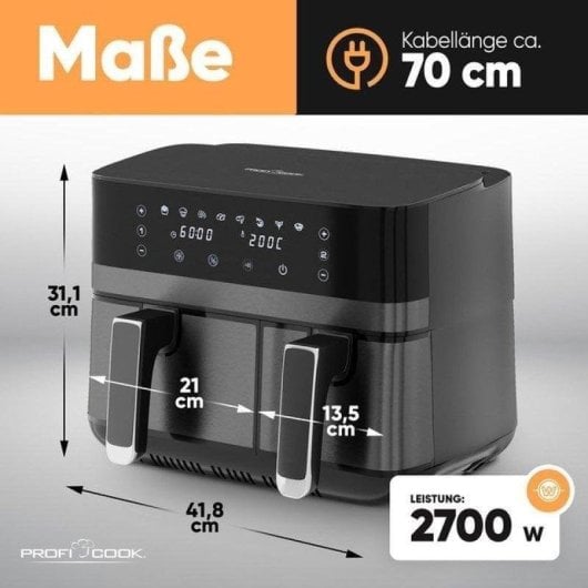 Fritadeira de Ar ProfiCook PC FR 1295 H 9L 2700W Dupla Cesta com Ecrã LED
