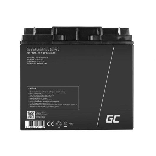 Batterie rechargeable Green Cell AGM09 18000 mAh 12 V plomb AGM noir