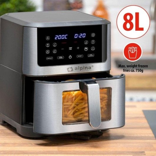 Freidora de aire Alpina 8L 1800W con control táctil y pantalla LED inox