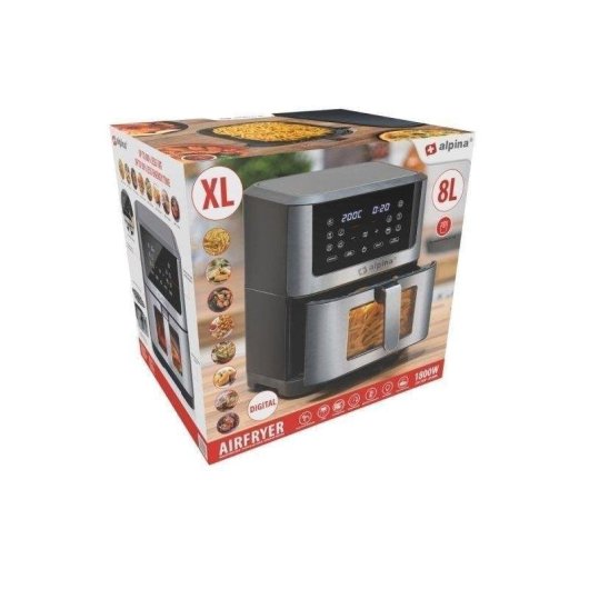 Friggitrice ad Aria Alpina 8L 1800W Touch Screen LED Finestra Inox