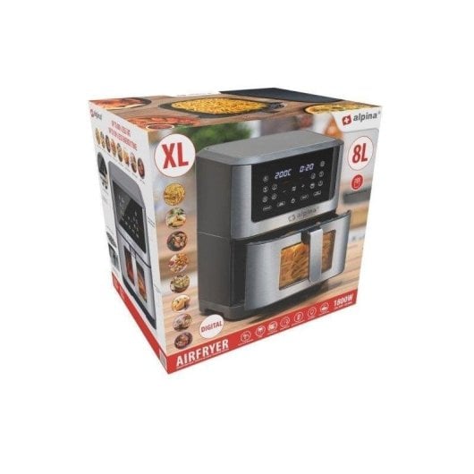 Friteuse sans Huile Alpina 8L 1800W Inox avec écran LED tactile et fenêtre