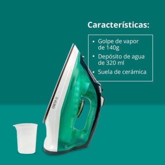 Ferro da stiro Kubo suola ceramica 2600W vapore 140g serbatoio 320 ml verde