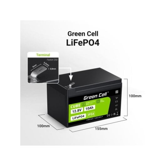 Batterie Green Cell LFPGC12V10AH LiFePO4 12.8V 10Ah 128Wh IP54