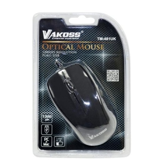 Ratón Vakoss TM-481UK USB Óptico 1200 DPI Preto 3 Botões Fio 1,5 m