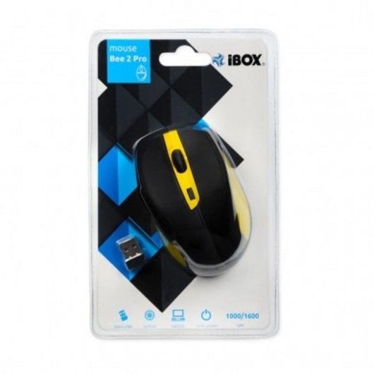 Souris Ibox BEE2 PRO Sans Fil RF 1600DPI Noir Jaune Ergonomique Nano USB