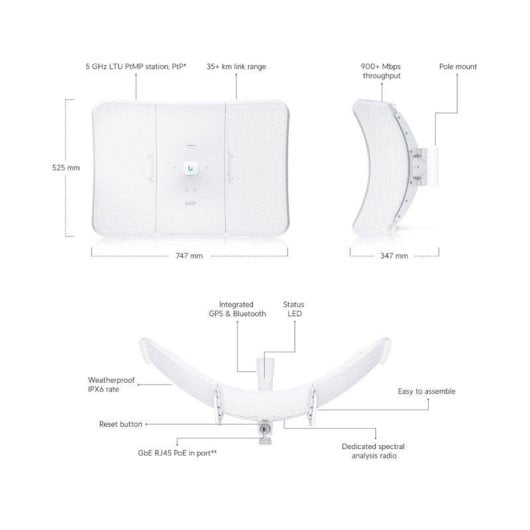 Access Point Ubiquiti UISP LTU-XR 5 GHz 29 dBi IPX6 PoE Aluminium