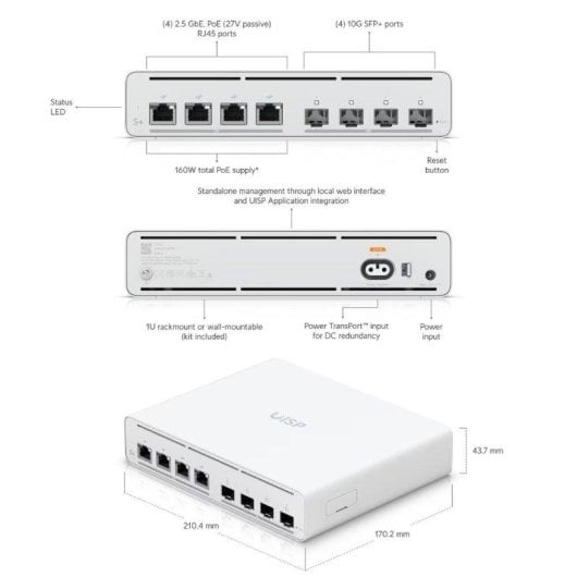 Switch Ubiquiti UISP Switch Plus 8 puertos 2,5 GbE PoE gestionado rack y pared