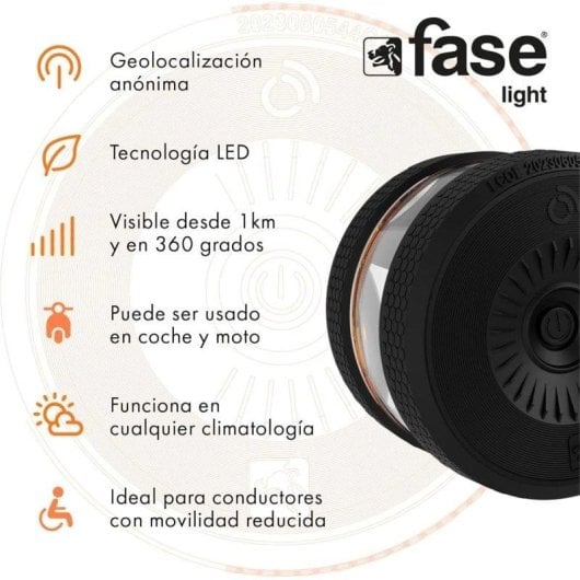 Fase Light Baliza V16 Homologada DGT con Geolocalizador Negra