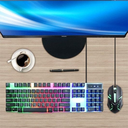 Rato e Teclado Dam Electronics CMK-158 Com Fio 3200 DPI RGB Retroiluminado Preta