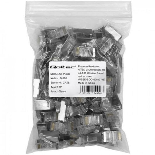 Connecteur Qoltec 54556 RJ45 Cat6 F/UTP Mâle Blindé Argent 100 pièces