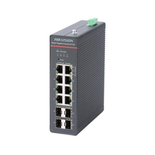 Switch Hikvision DS-3T1512HP-SI-8P4F 8 Puertos Gigabit PoE y 4 SFP Gestión Avanzada Industrial