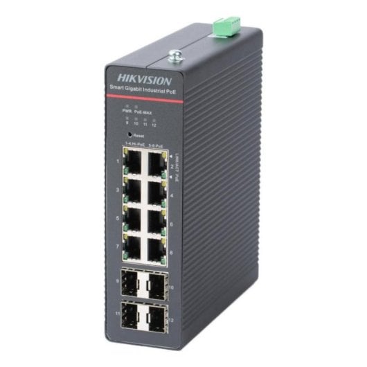 Switch Hikvision DS-3T1512HP-SI-8P4F 8 Puertos Gigabit PoE y 4 SFP Gestión Avanzada Industrial