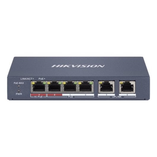 Switch Hikvision DS-3E1106HP-EI 6 Puertos PoE+ 10/100Mbps Gestión Inteligente