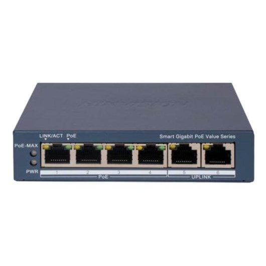 Switch Hikvision DS-3E1506P-EI/M Gigabit Gestionado 4 Puertos PoE 2 Uplink 45W Pared
