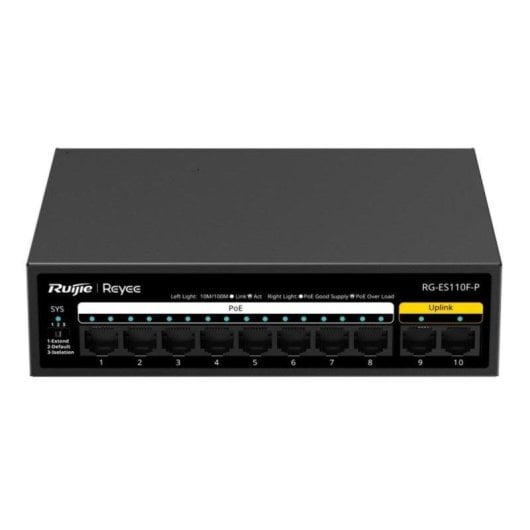 Switch Ruijie RG-ES110D-P V2 8 puertos PoE+ 10/100 Mbps 2 uplink carcasa metálica