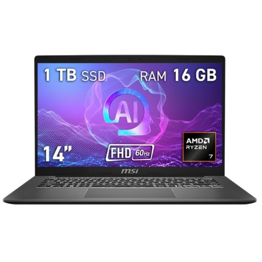 Portátil MSI Modern A14 AI F2HMG-010XES 14" AMD Ryzen 7 PRO 250 16GB 1TB SSD Radeon 780M FreeDOS
