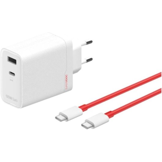 Carregador OnePlus 6921815627715 SUPERVOOC 120W Dual Port GaN USB-C USB-A com Cabo Branco