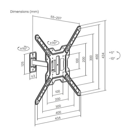 Soporte TV Aisens WT65TSE-415 23"-65" Giratorio Inclinable VESA 400x400 30 kg