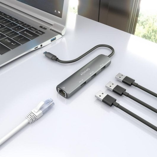 Dock USB-C Aisens ASUC-4P038-GR Ethernet Gigabit 3x USB-A Cinzento 15 cm