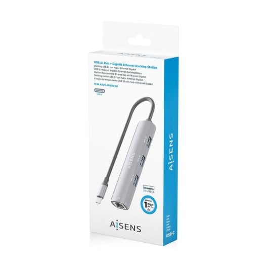 Dock USB-C Aisens ASUC-4P038-GR Ethernet Gigabit 3x USB-A Cinzento 15 cm