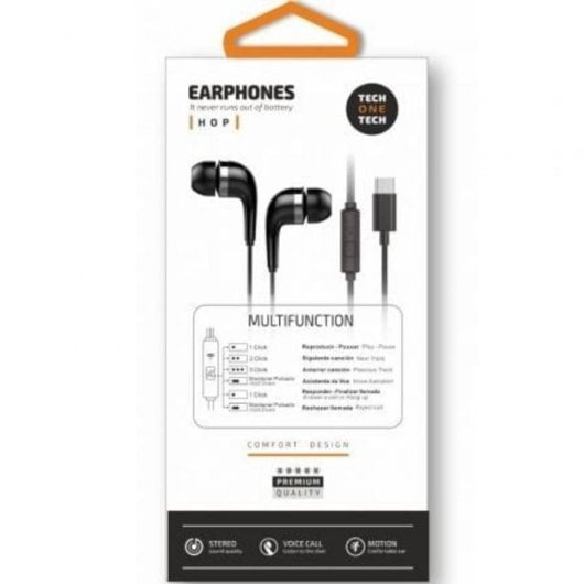 Auriculares Tech One Tech earTECH TEC1305 con cavo USB-C, Microfono, Riduzione rumore, neri