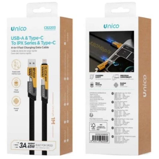 Cavo USB Unico CB2203 1 m USB A/USB C a USB C/Lightning 65 W Nero