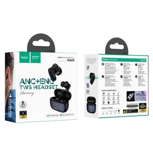 Auriculares Hoco EQ20 sans fil Bluetooth in-ear avec Reduction de Bruit ANC, noirs