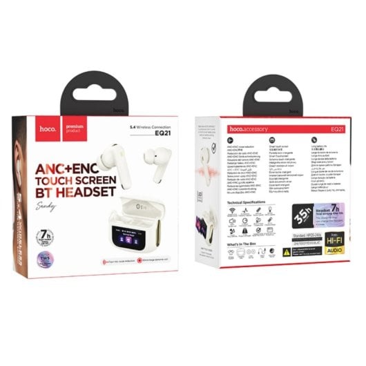 Auriculares Hoco EQ21 sem fios Bluetooth para uso diario com ANC e ENC brancos