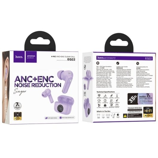 Auriculares Hoco EQ22 inalambricos Bluetooth in-ear con Cancelacion de Ruido Lila