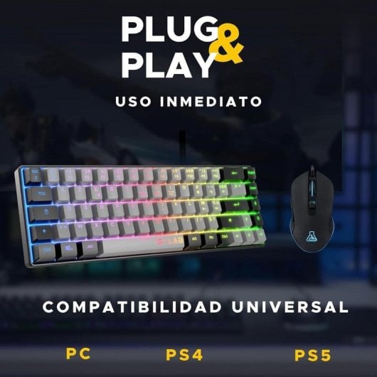 Tastatur The G-Lab Combo Hydrogen 65 Prozent Kabel QWERTY RGB Grau Schwarz Gaming-Set