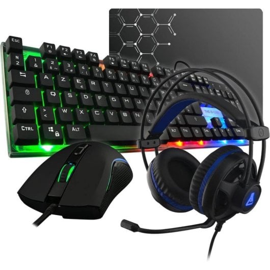 Tastatur The G-Lab Combo Yttrium Membran Layout QWERTY mit Maus und Mauspad Gaming-Set