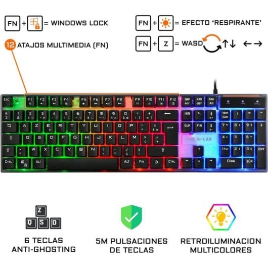 Tastatur The G-Lab Combo Yttrium Membran Layout QWERTY mit Maus und Mauspad Gaming-Set