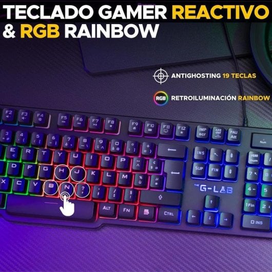 Pack gaming The G-Lab Combo Sulfur QWERTY de membrana español con ratón, auriculares y alfombrilla RGB