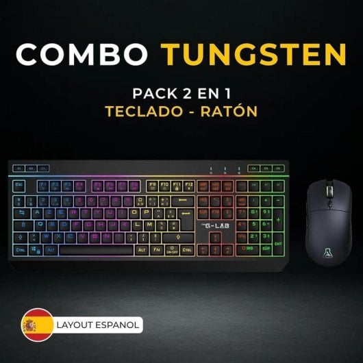 Teclado The G-Lab Combo Tungsten EX de membrana Layout Español triple conexión con retroiluminación RGB y ratón 6400 dpi