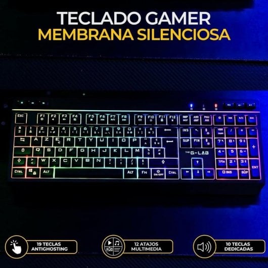 Teclado The G-Lab Combo Tungsten EX de membrana Layout Español triple conexión con retroiluminación RGB y ratón 6400 dpi