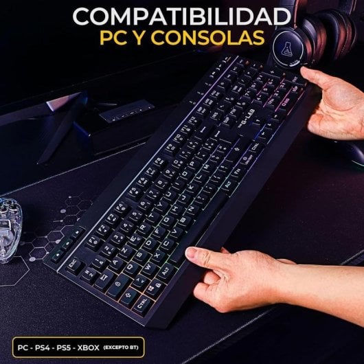 Teclado The G-Lab Combo Tungsten EX de membrana Layout Español triple conexión con retroiluminación RGB y ratón 6400 dpi