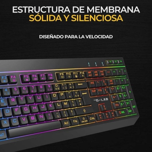 Teclado The G-Lab Combo Tungsten EX de membrana Layout Español triple conexión con retroiluminación RGB y ratón 6400 dpi